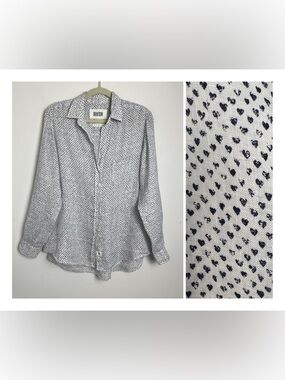 Grayson Frank & Eileen The Hero Medium 100% Linen Black Mini Hearts Blouse Top